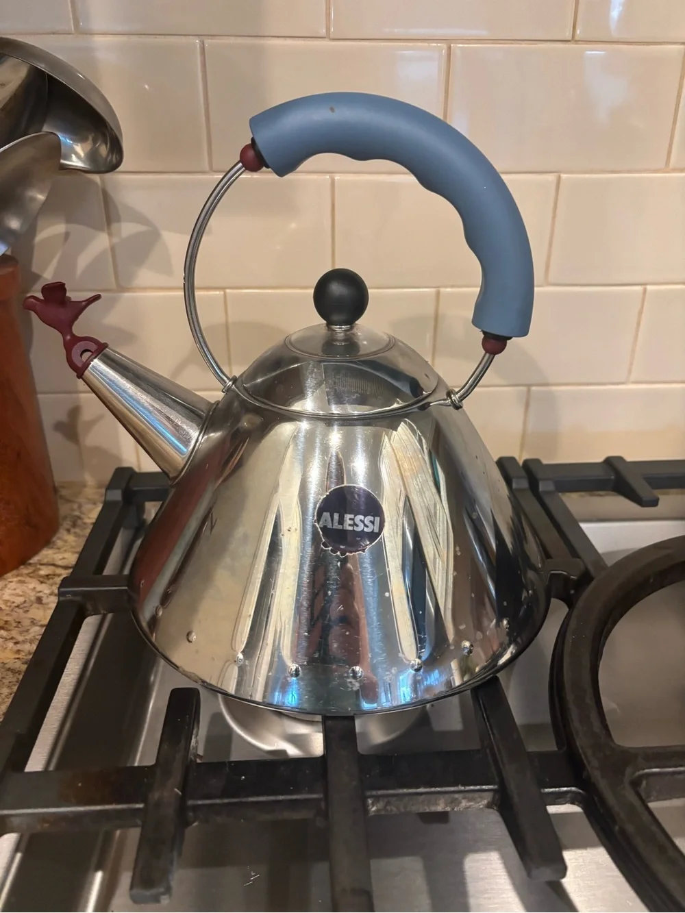 Alesia Blue-Handled Stainless Steel Whistling Tea Kettle